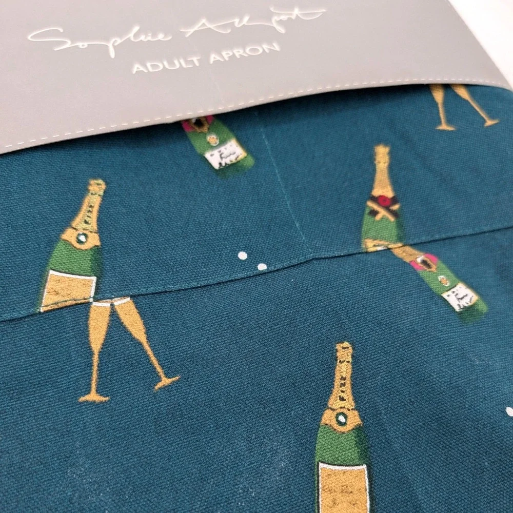 Sophie Allport Bubbles & Fizz Adult Apron Champagne Teal Cotton NWT Gift